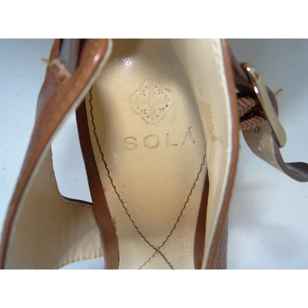 Isola Brown Leather and Metallic Bronze‎ Block Heel Sandals 6.5M 6318100